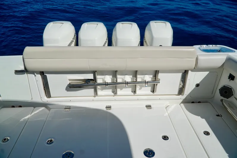  Yacht Photos Pics 2019 Boston Whaler 420 Outrage boat deck with four powerful outboard engines.