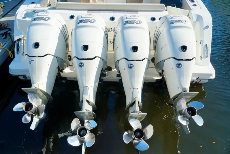  Yacht Photos Pics 2019 Boston Whaler 420 Outrage with four powerful outboard engines.
