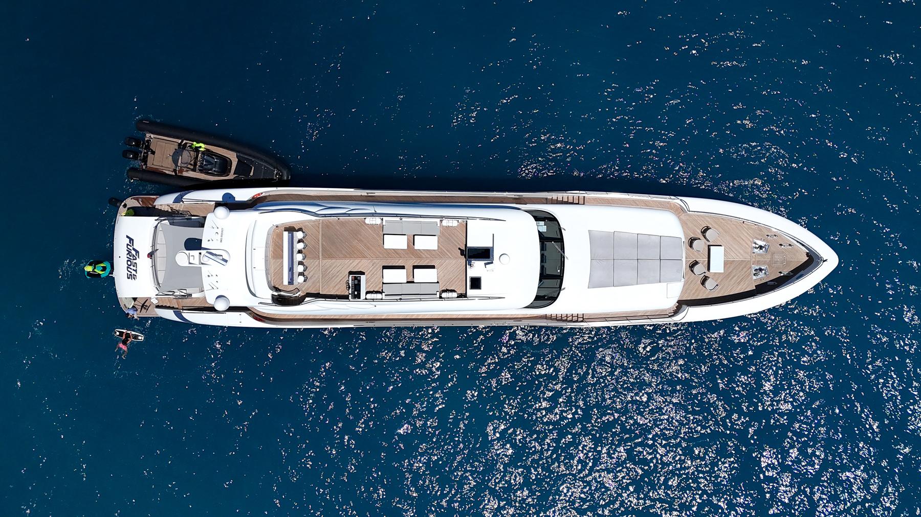 Top view of a 2016 AB Yachts model on blue ocean water.