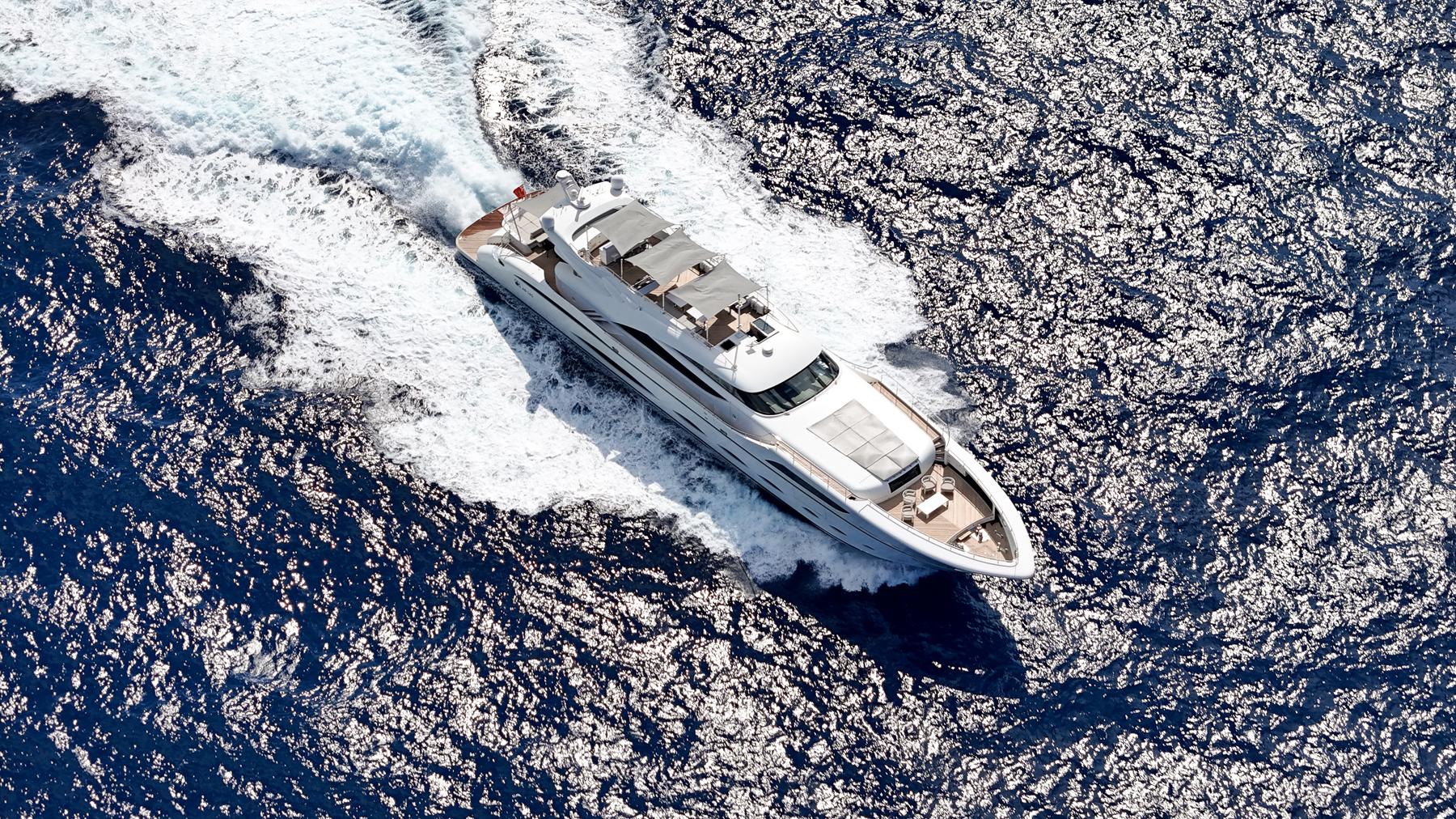 Aerial view of 2016 AB Yachts model cruising on open sea.