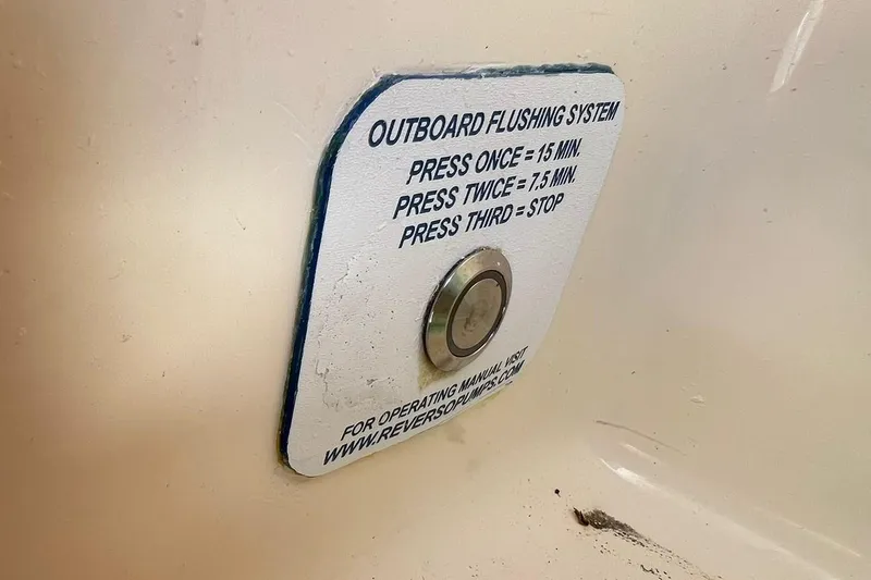  Yacht Photos Pics 2024 Scout 355 LXF outboard flushing system button with instructions.