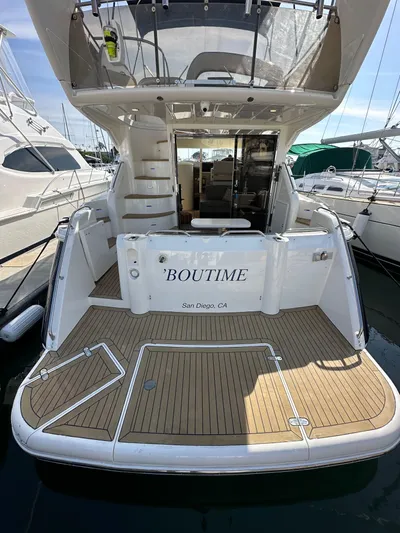 Phantom 42 Yacht Photos Pics 1998 Fairline Phantom 42 yacht with teak deck, docked in marina.