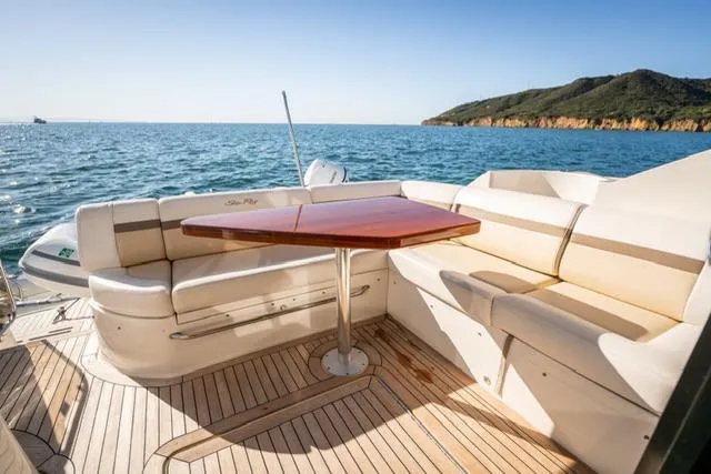  Yacht Photos Pics 2015 Sea Ray 510 Fly yacht deck with seating and ocean view.