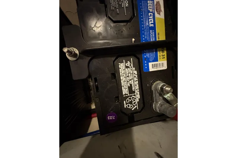  Yacht Photos Pics Battery compartment of 2002 Carver 506 Motor Yacht, featuring deep cycle battery.