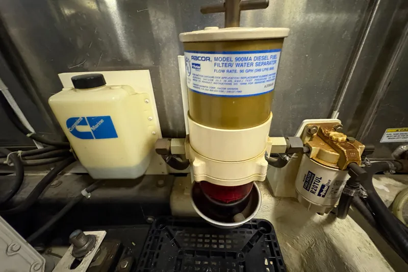  Yacht Photos Pics Engine room of 2002 Carver 506 Motor Yacht with Racor fuel filter system.