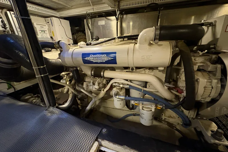  Yacht Photos Pics Engine room of a 2002 Carver 506 Motor Yacht, featuring a Diamond Performance Series engine.