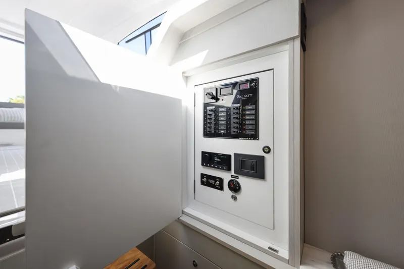  Yacht Photos Pics Electrical panel inside 2025 Valiatt 380 Bowrider boat, showcasing modern control systems.