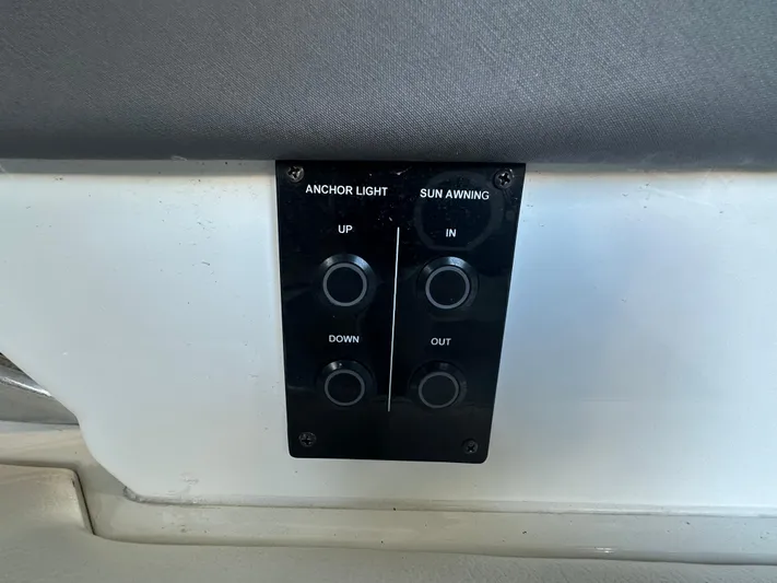  Yacht Photos Pics Control panel for anchor light and sun awning on 2022 Cobalt R33 boat.