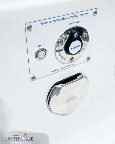  Yacht Photos Pics 2023 Fountain 34 TE Reverso outboard flushing system, Big Thunder Marine logo.