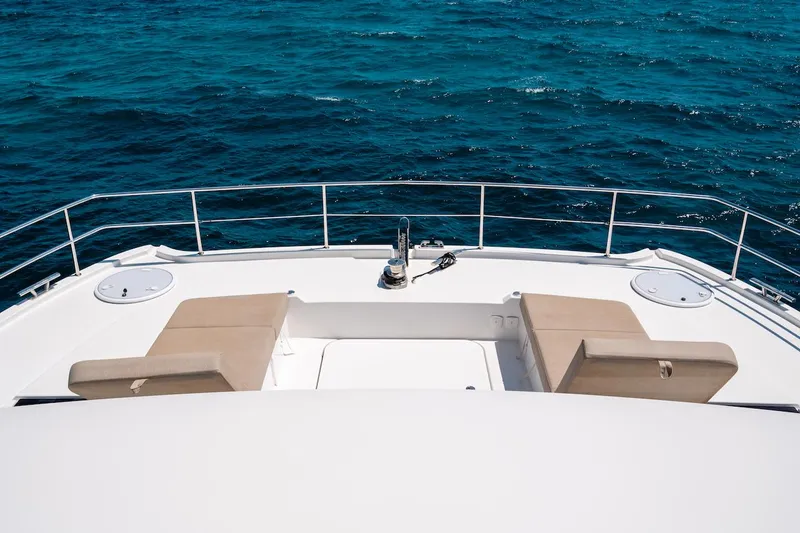  Yacht Photos Pics Fountaine Pajot MY6 2022 yacht deck with ocean view and seating area.