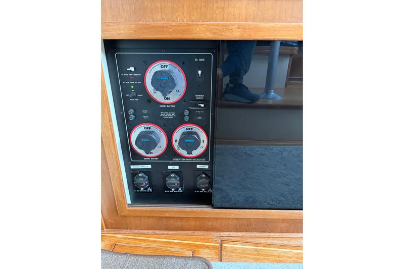  Yacht Photos Pics Control panel of a 2008 Island Packet SP Cruiser yacht with battery switches.