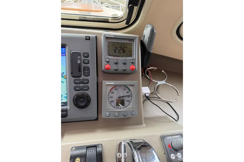  Yacht Photos Pics Control panel of a 2008 Island Packet SP Cruiser with navigation and wind instruments.