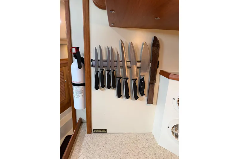  Yacht Photos Pics Knife set on magnetic strip in 2008 Island Packet SP Cruiser kitchen.
