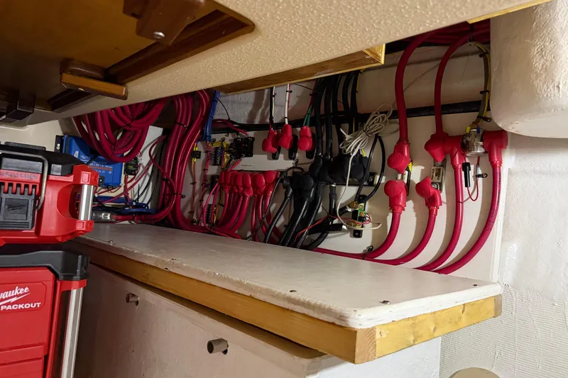  Yacht Photos Pics Electrical wiring setup in a 2008 Island Packet SP Cruiser boat interior.