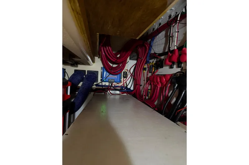  Yacht Photos Pics Electrical wiring and components inside a 2008 Island Packet SP Cruiser boat.