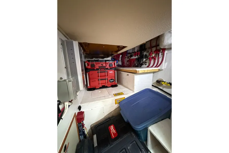  Yacht Photos Pics 2008 Island Packet SP Cruiser interior storage with tools and equipment.