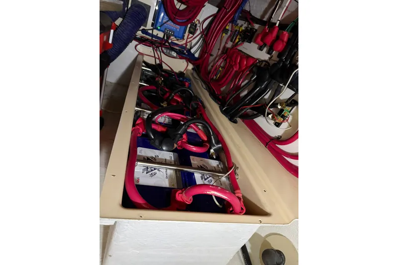  Yacht Photos Pics Battery compartment of a 2008 Island Packet SP Cruiser with organized wiring.