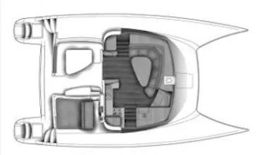 Red Yacht Photos Pics Floor plan of 2008 Fountaine Pajot Orana 44 catamaran, showcasing interior layout.