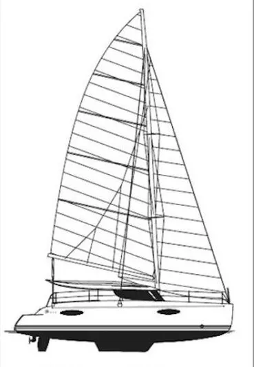 Red Yacht Photos Pics Line drawing of a 2008 Fountaine Pajot Orana 44 catamaran sailboat.