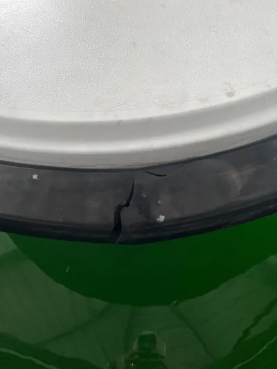 Maramor Yacht Photos Pics Close-up of a cracked rubber seal on a 2019 Sargo 33 All Season boat.