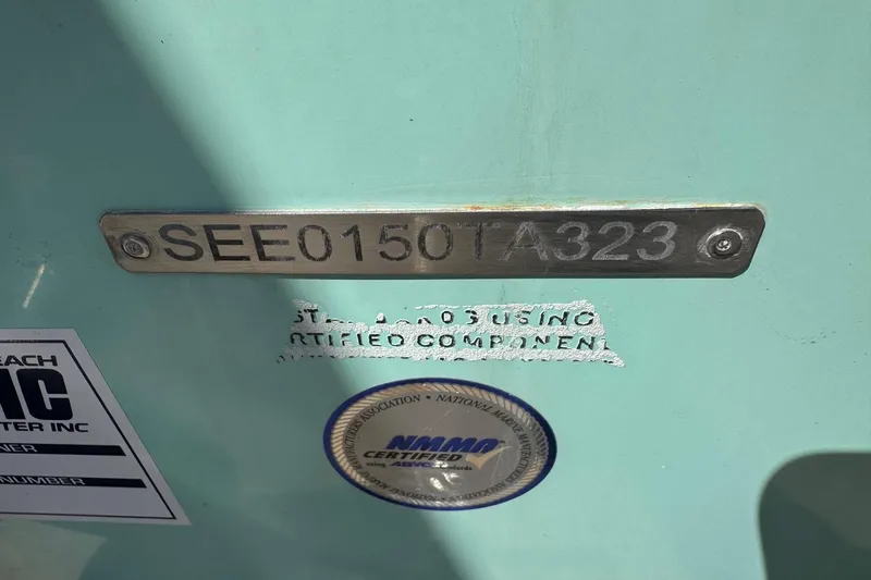  Yacht Photos Pics 2023 Sea Chaser 27 HFC CC boat identification plate with certification labels.