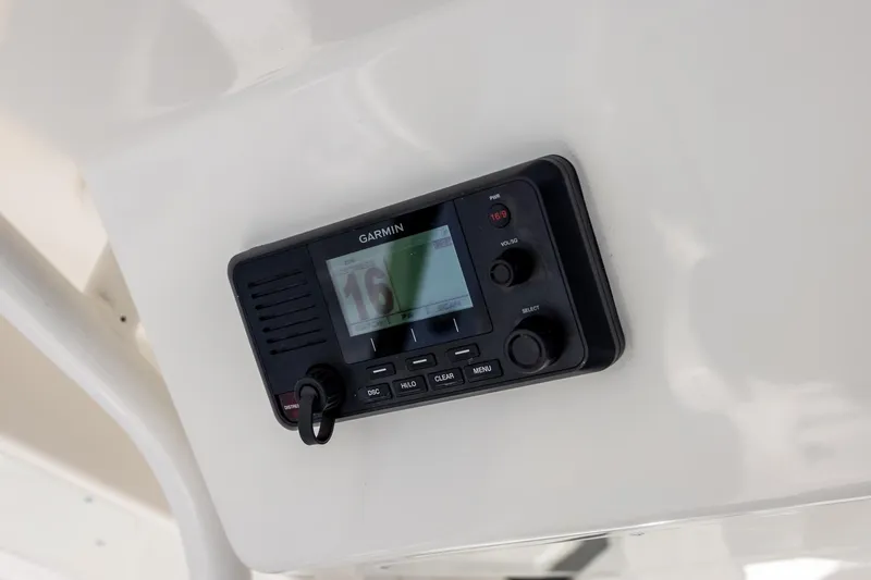  Yacht Photos Pics Garmin marine radio on 2021 Regulator 31 boat dashboard.