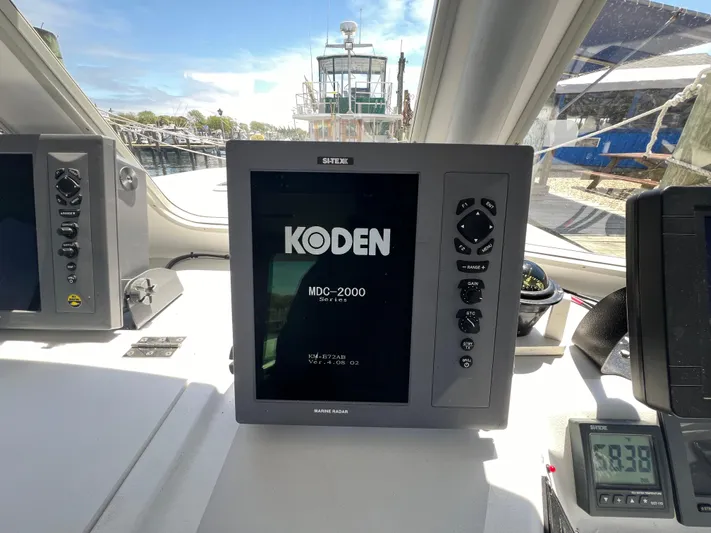Lady Grace Yacht Photos Pics Koden MDC-2000 marine display on 2022 Wesmac 38 boat dashboard.