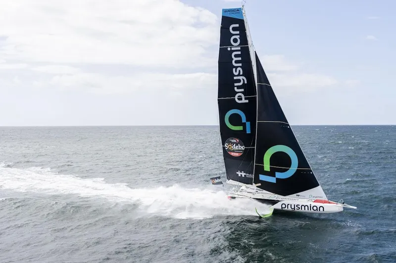 Prysmian Yacht Photos Pics Sailing yacht "Prysmian" Imoca 60 by Multiplast, 2015, racing on open sea.