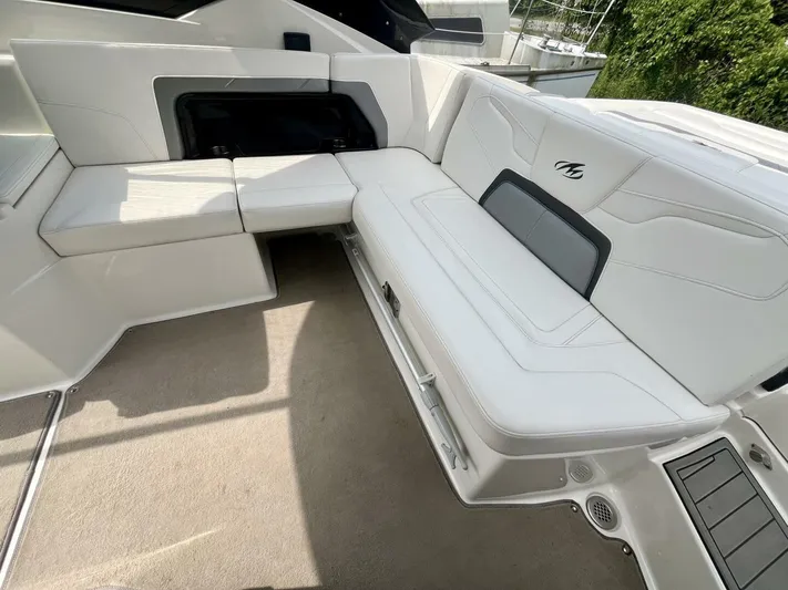  Yacht Photos Pics 2012 Monterey 328 SS boat interior with white seating and modern design.