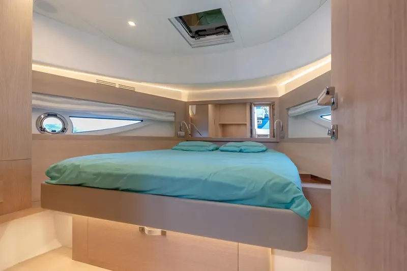  Yacht Photos Pics Luxurious cabin interior of 2021 Solaris Power 48 OPEN yacht with modern design.