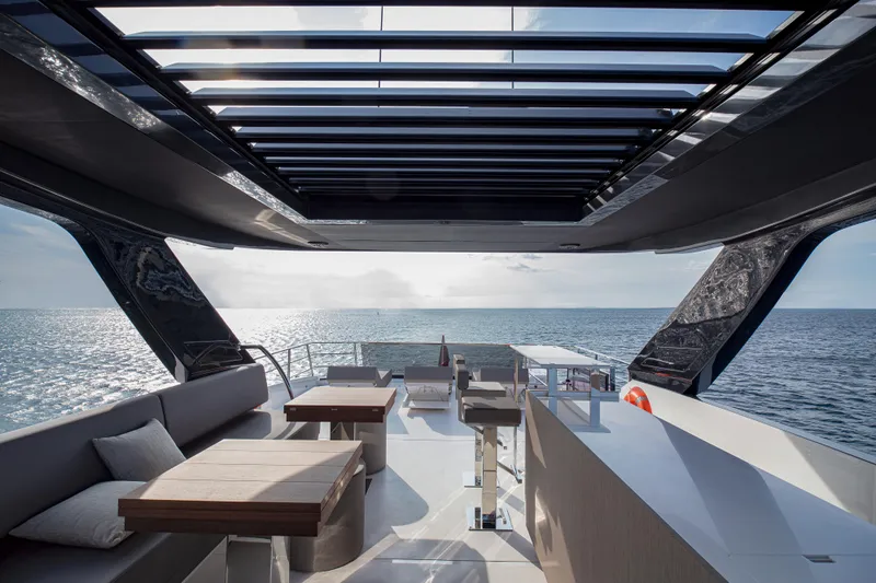  Yacht Photos Pics 2024 Astondoa AS8 yacht interior with ocean view and modern seating.