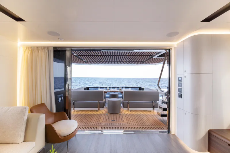  Yacht Photos Pics Luxurious interior of 2024 Astondoa AS8 yacht with ocean view.