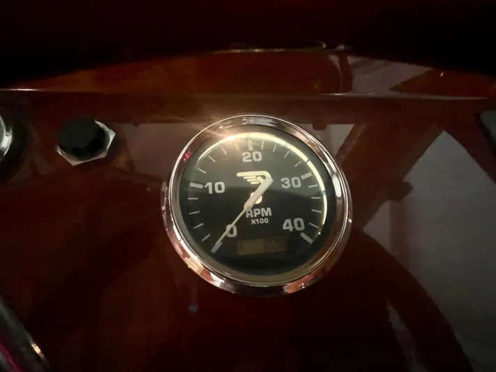  Yacht Photos Pics Close-up of RPM gauge on 2005 Hinckley Picnic Boat EP dashboard.