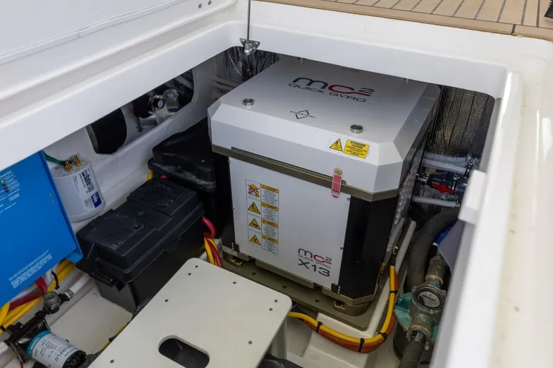 New Mjm 4 Yacht Photos Pics Engine compartment of 2025 MJM 4 boat featuring MC2 Quick Gyro stabilizer.