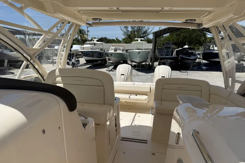 335-714 Used Yacht Photos Pics Interior view of 2021 Grady-White Freedom 335 boat at a marina.