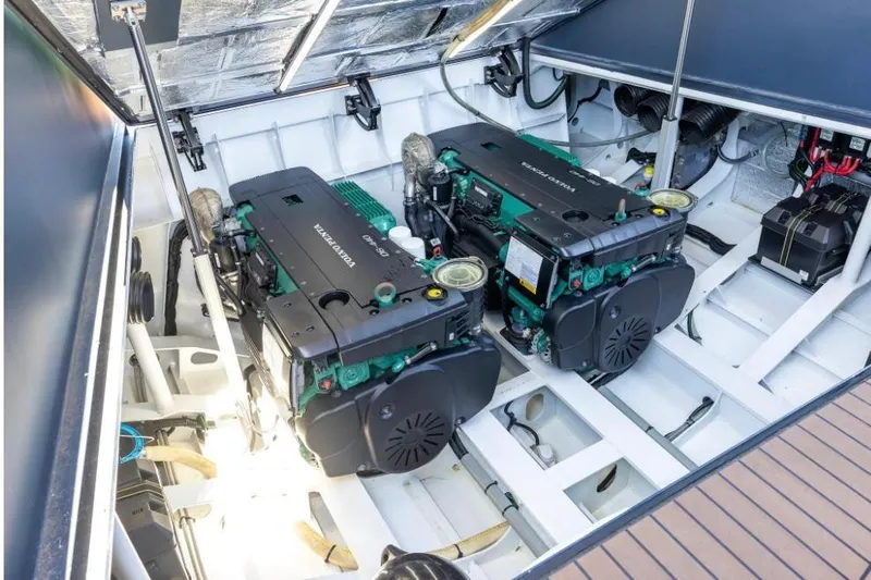  Yacht Photos Pics Engine room of 2024 Lekker 44 boat with dual Volvo Penta engines.