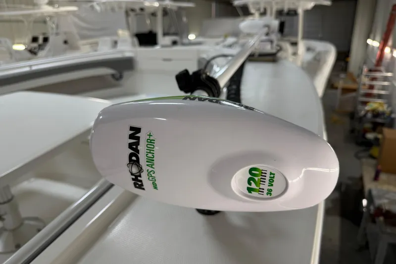 White Yacht Photos Pics 2024 Regulator 34 boat with Rhodan GPS Anchor, 120 lb thrust, 36 volt system.