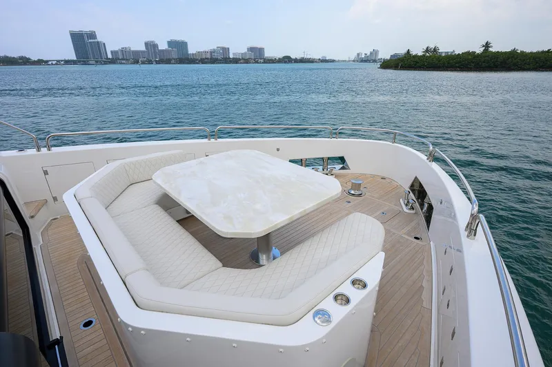  Yacht Photos Pics Luxurious seating area on 2024 Sirena 88 yacht with ocean view.
