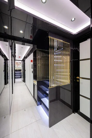  Yacht Photos Pics Luxurious interior of 2024 Sirena 88 yacht with modern design and elegant lighting.