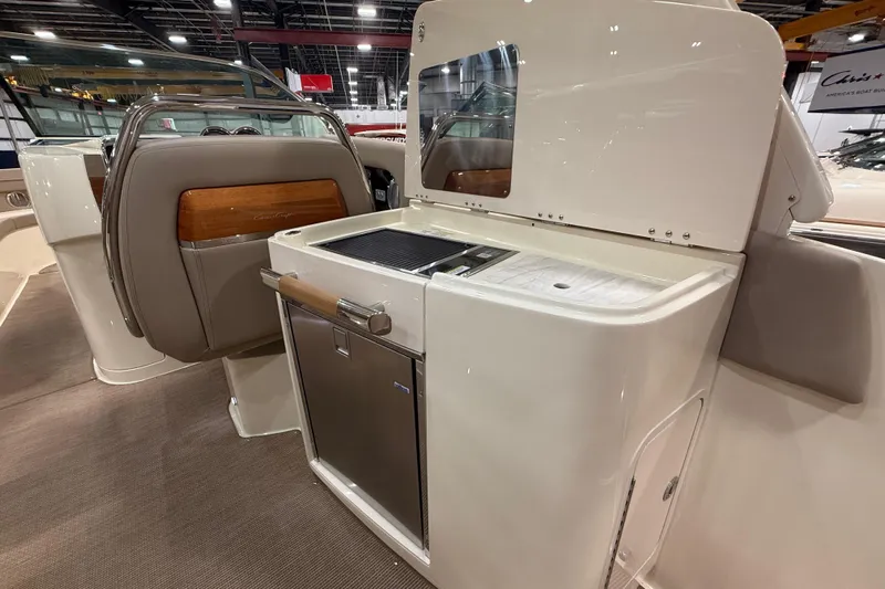  Yacht Photos Pics 2026 Chris-Craft Launch 35 GT interior with sleek kitchenette and modern design.