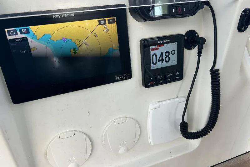 Deiopea Yacht Photos Pics Italia Yachts IY13.98 2013 navigation system with Raymarine display and controls.