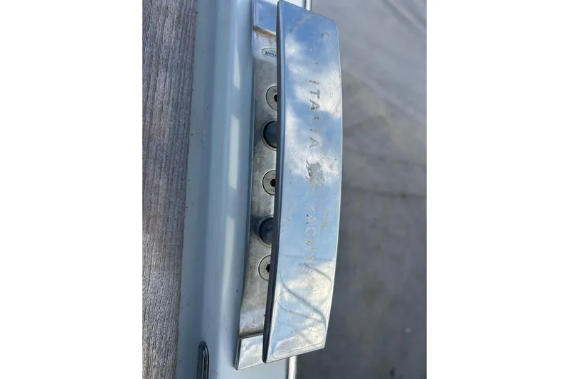 Deiopea Yacht Photos Pics Italia Yachts IY13.98 2013 yacht hardware detail with engraved branding.