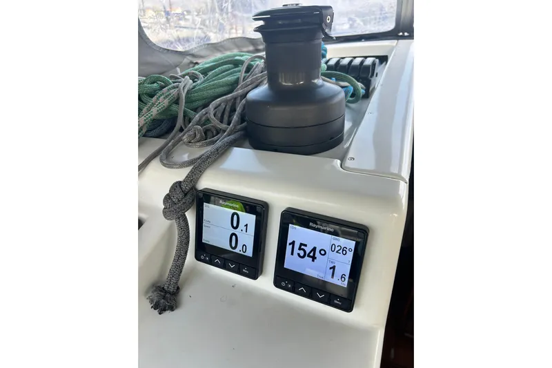 Deiopea Yacht Photos Pics Italia Yachts IY13.98 2013 sailboat cockpit with navigation instruments and winch.