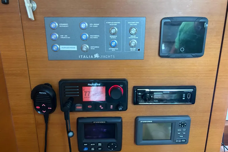 Deiopea Yacht Photos Pics Italia Yachts IY13.98 2013 control panel with navigation and communication equipment.
