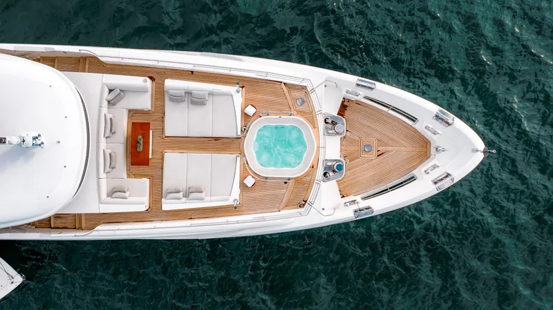 Patience Yacht Photos Pics Luxurious Benetti Classic Supreme 132 yacht with jacuzzi, aerial view, 2012 model.