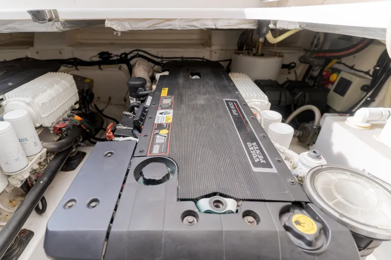 No Contingencies Yacht Photos Pics Engine room of 2012 Riviera 44 Sport Yacht with Volvo Penta IPS600 engine.