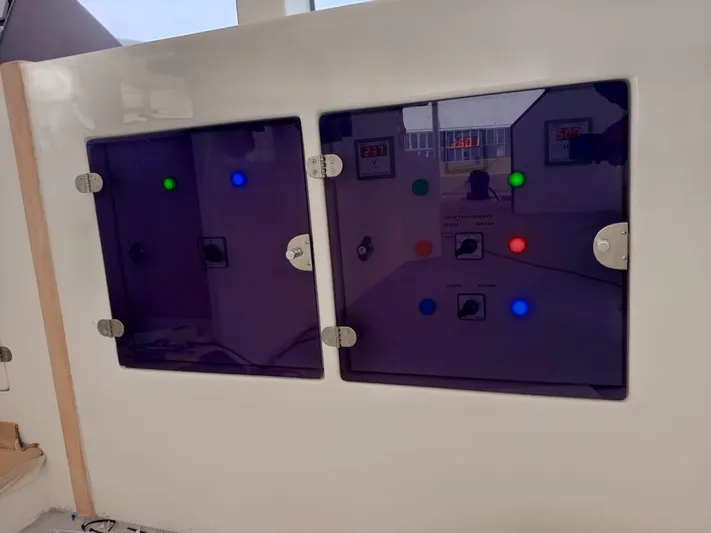  Yacht Photos Pics Control panel of Squalt Marine CK 80, 2025 model, featuring illuminated indicators and switches.