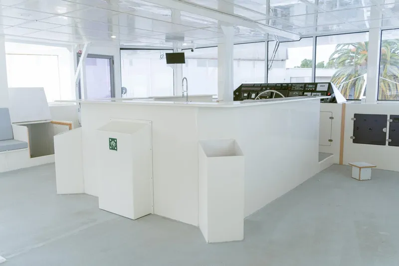  Yacht Photos Pics Modern interior of Squalt Marine CK 80 yacht, 2025 model, featuring sleek design and control panel.