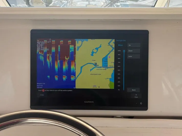  Yacht Photos Pics Garmin display on Grady-White Express 330 boat, 2023 model.