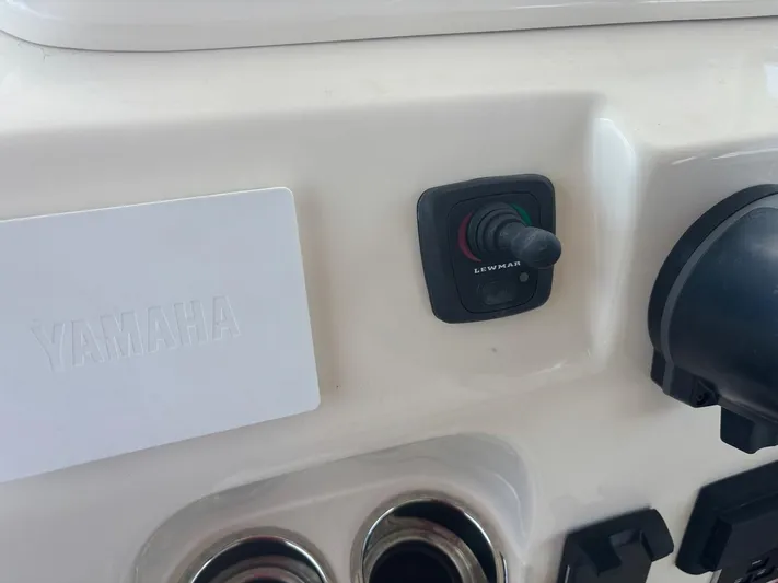  Yacht Photos Pics Grady-White Express 330 control panel with Yamaha and Lewmar components.